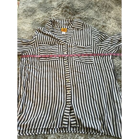 Ruby Rd Women’s 1X Top Striped Long Sleeve Roll Tab Sleeves Button Up - Picture 9 of 10